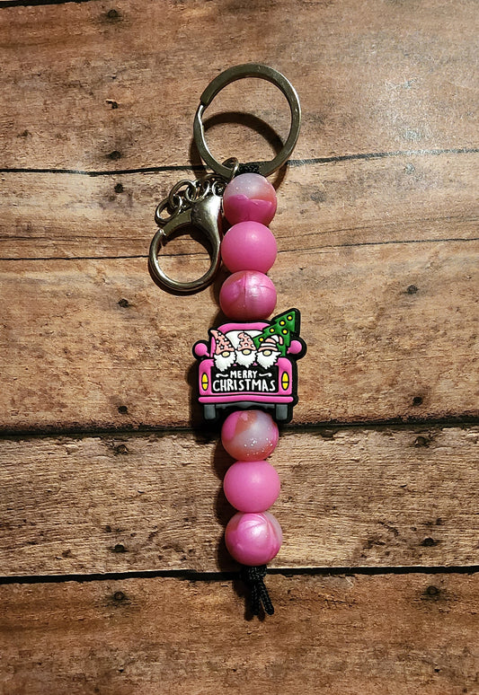 Pink Gnome Truck | Silicone Beaded Keychain