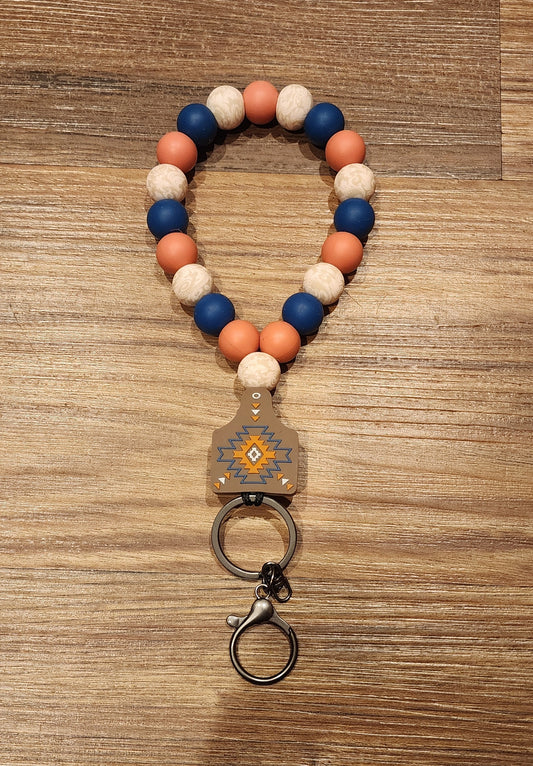 Cow Tag | Silicone Beaded Teardrop Wristlet