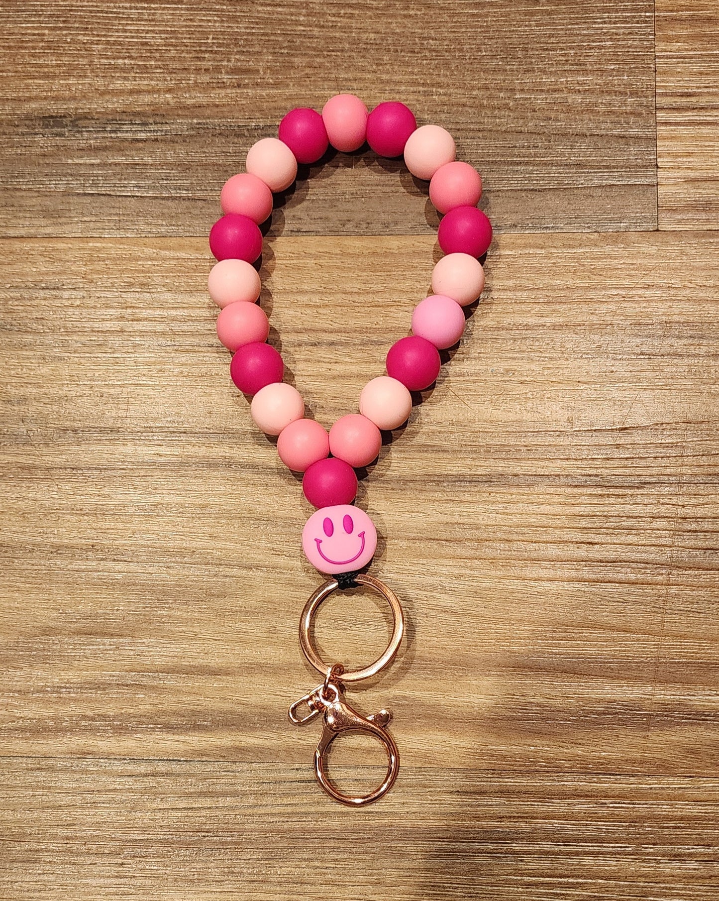 Pink Smiley | Silicone Beaded Teardrop Wristlet