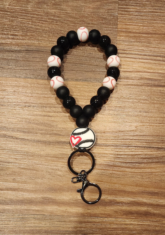 Love Baseball | Silicone Beaded Teardrop Wristlet