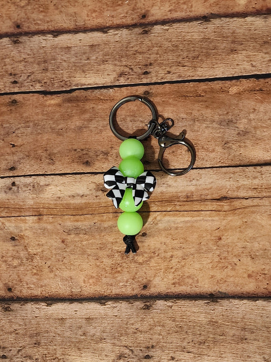 Glow Checker Bow | Silicone Beaded Mini Keychain