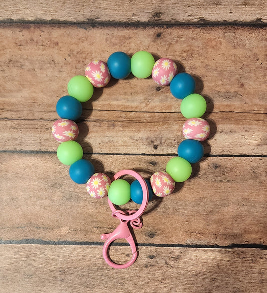 Bright Daisies Silicone Bead Wristlet | Glow-in-the-Dark Silicone Beaded Wristlet Keychain