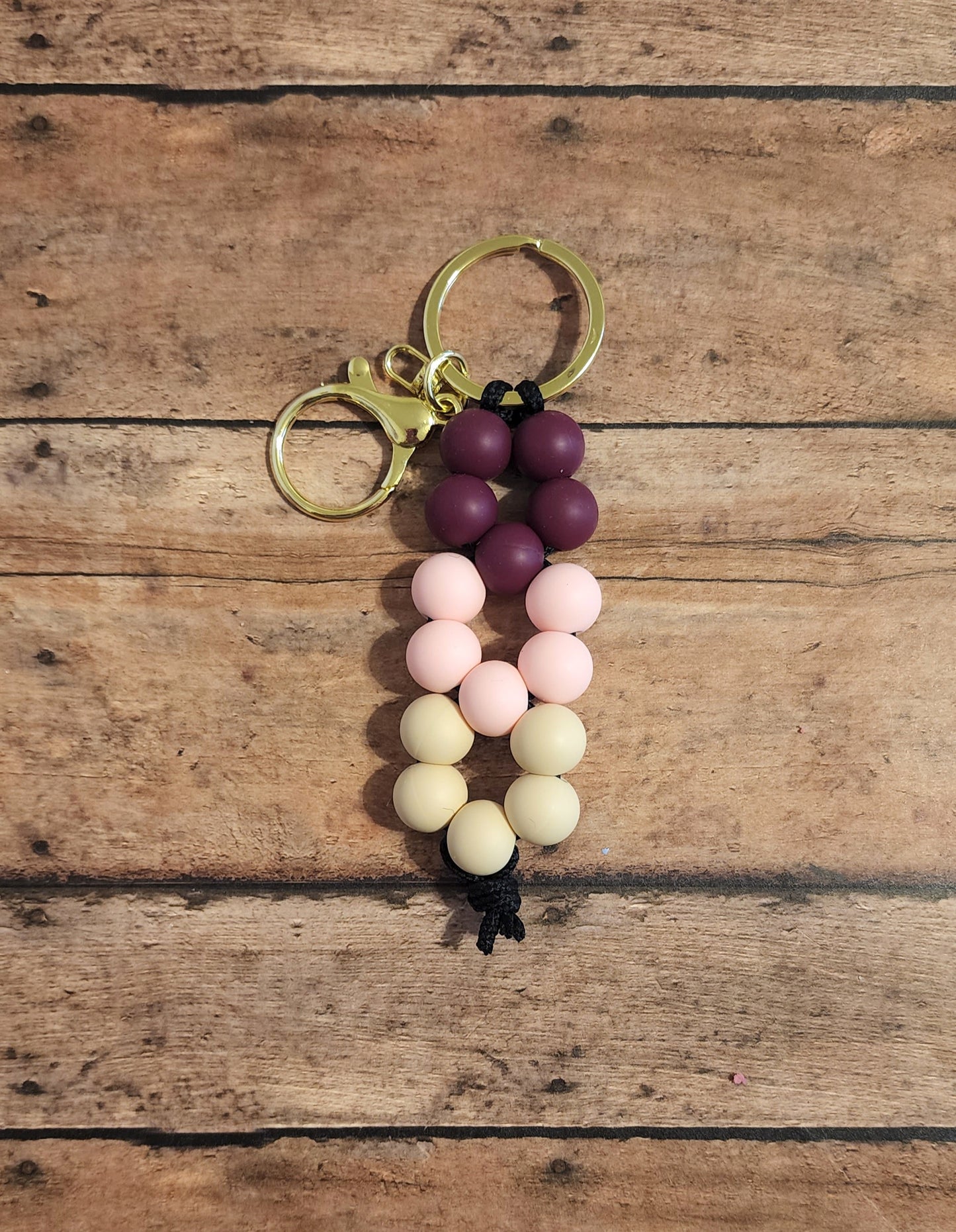 Neutral Flower Shaped Silicone Bead Keychain | Wine Pink & Beige Silicone Beaded Keychain