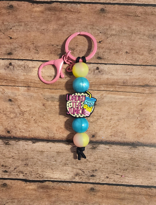 Loaded Tea Junkie Silicone Bead Mini Keychain | Glow-in-the-Dark Silicone Beaded Keychain